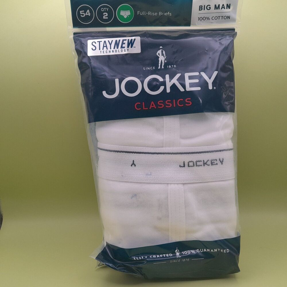 Men’s Sz 54 Big Man Jockey Classics Brief White Underwear 2 Pairs NWT
